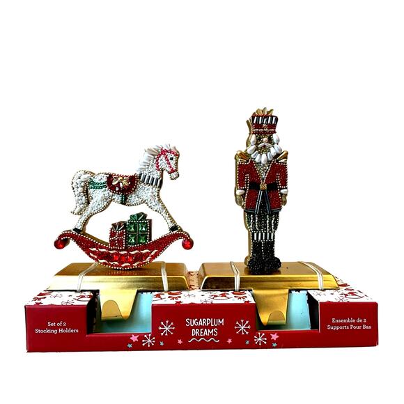 Sugarplum Dreams Beaded Stocking Holders Nutcracker & Pony Viral Christmas New - Picture 1 of 9